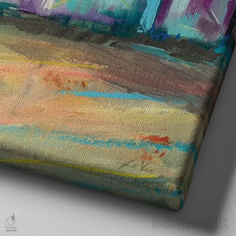 تابلو دکوراتیو رفتن به روستا I اثر ژانت ورتنتس - نمای نزدیک بافت بوم