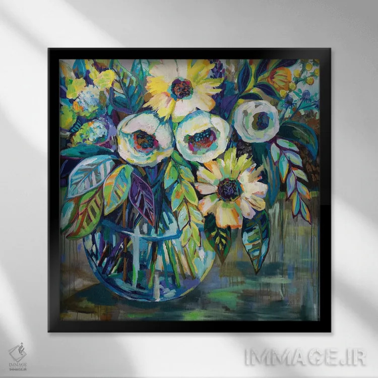 تابلو انتزاعی نور آبی اثر ژانت ورتنتس - نمای قابدار مشکی