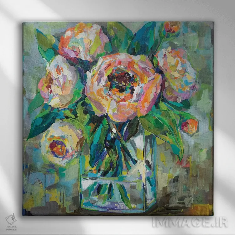 تابلو انتزاعی صورتی اثر ژانت ورتنتس - نمای روبهرو روی دیوار