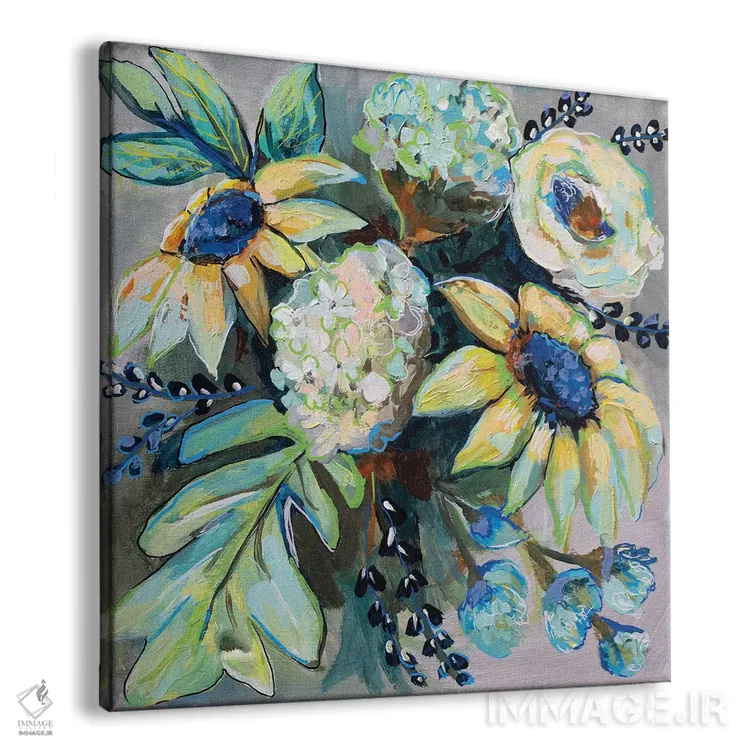 تابلو انتزاعی مریم گلی و گل آفتابگردان II اثر ژانت ورتنتس - نمای پرسپکتیو محصول