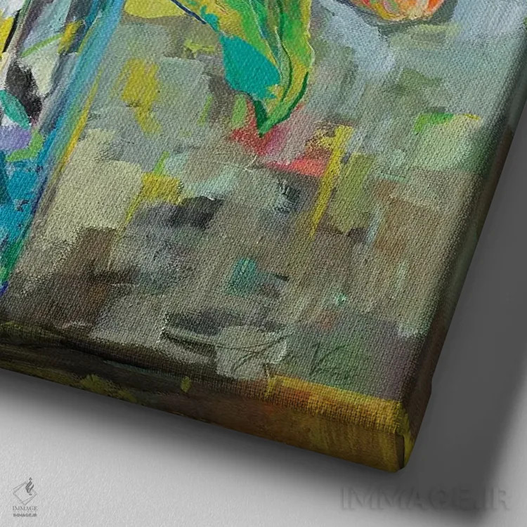 تابلو انتزاعی صورتی اثر ژانت ورتنتس - نمای نزدیک بافت بوم