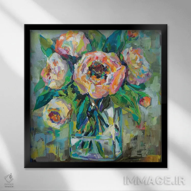 تابلو انتزاعی صورتی اثر ژانت ورتنتس - نمای قابدار مشکی