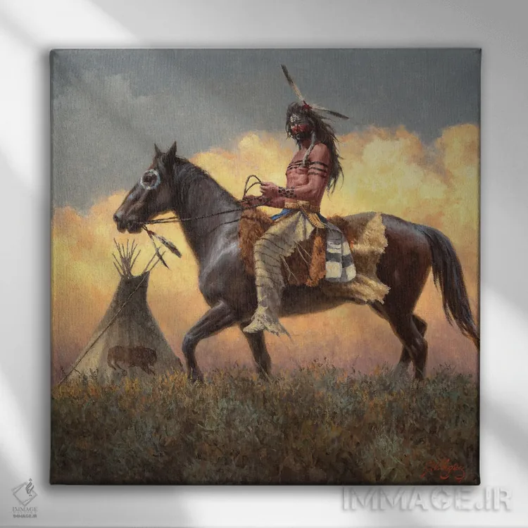 تابلو دکوراتیو رهبر قبیله لاکوتا اثر جو ولاسکز - نمای روبهرو روی دیوار