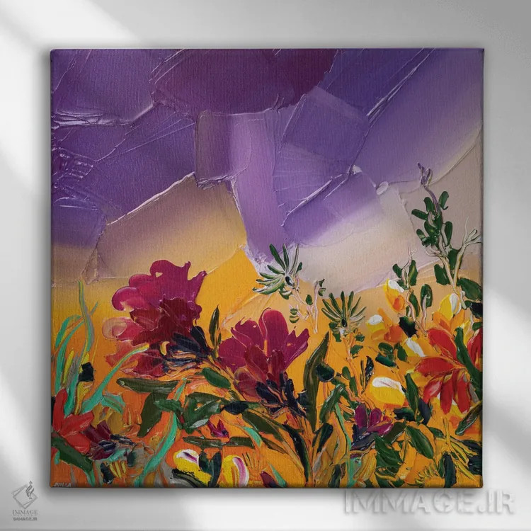 تابلو انتزاعی خیال پردازی گل ها ۳ اثر جوزف ویلانوا - نمای روبهرو روی دیوار