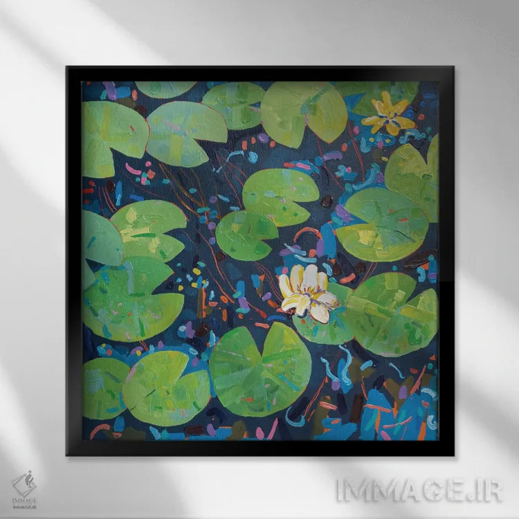 تابلو دکوراتیو برکه سوسن تاسمانی ۴۹ اثر جوزف ویلانوا - نمای قابدار مشکی