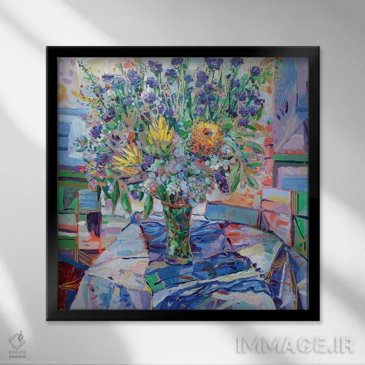 تابلو دکوراتیو طبیعت بی جان گل های بومی استرالیا ۲ اثر جوزف ویلانوا - نمای قابدار مشکی