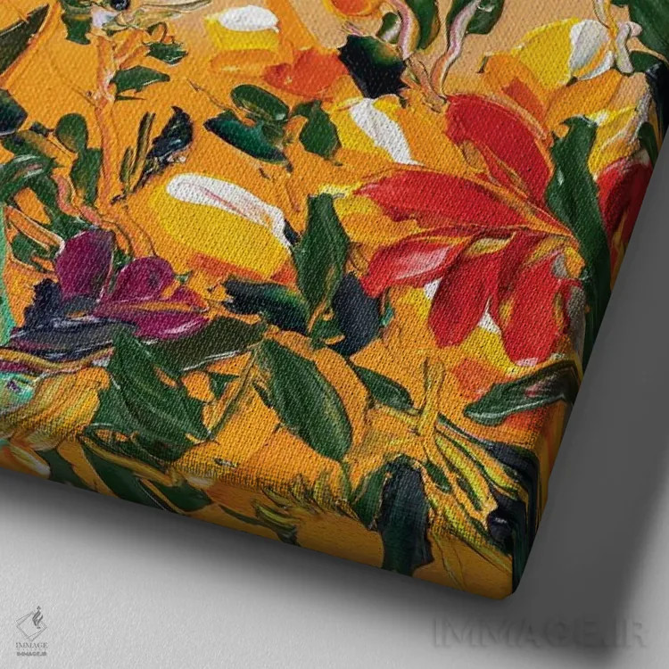 تابلو انتزاعی خیال پردازی گل ها ۳ اثر جوزف ویلانوا - نمای نزدیک بافت بوم