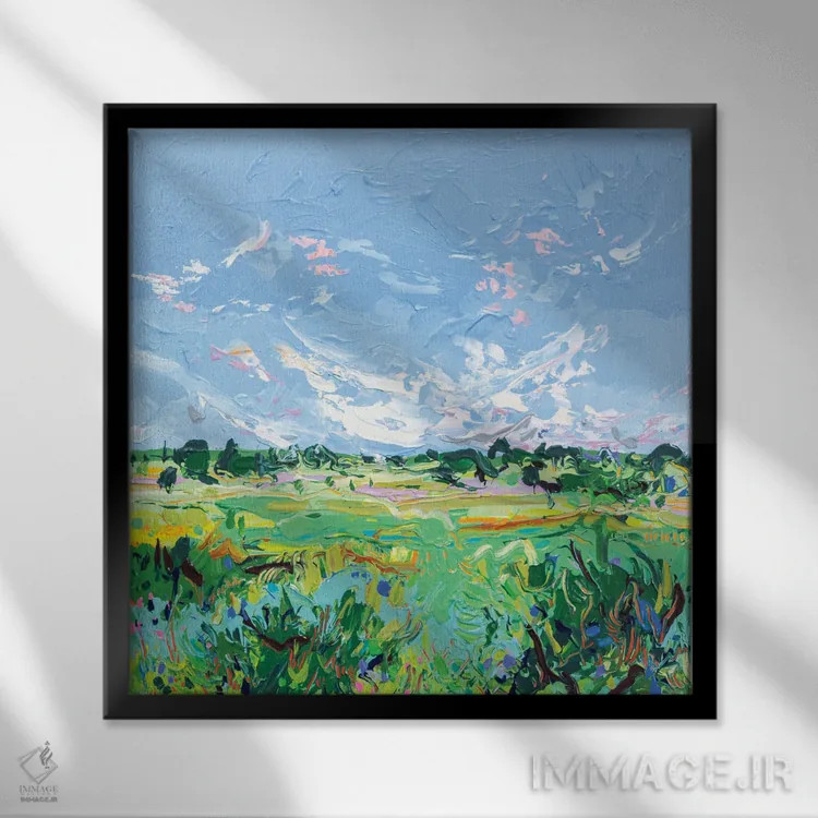 تابلو انتزاعی چشم انداز مزرعه ۸ اثر جوزف ویلانوا - نمای قابدار مشکی