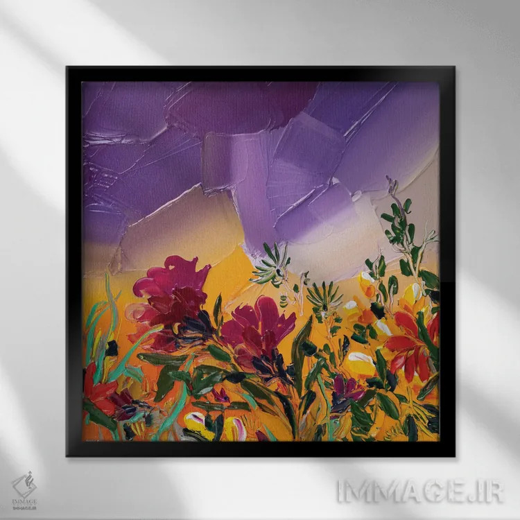 تابلو انتزاعی خیال پردازی گل ها ۳ اثر جوزف ویلانوا - نمای قابدار مشکی