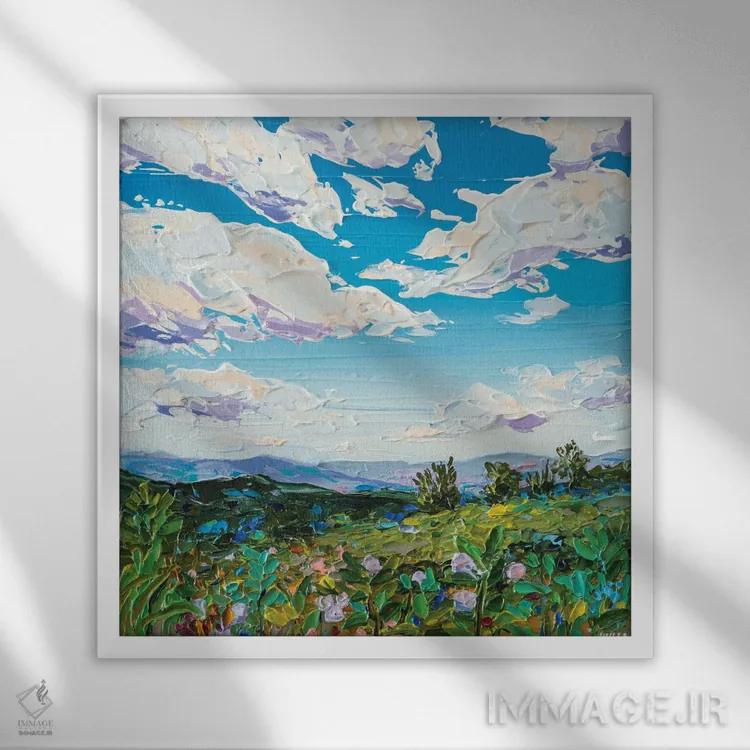 تابلو انتزاعی چشم انداز مزرعه ۱۴ اثر جوزف ویلانوا - نمای قابدار سفید