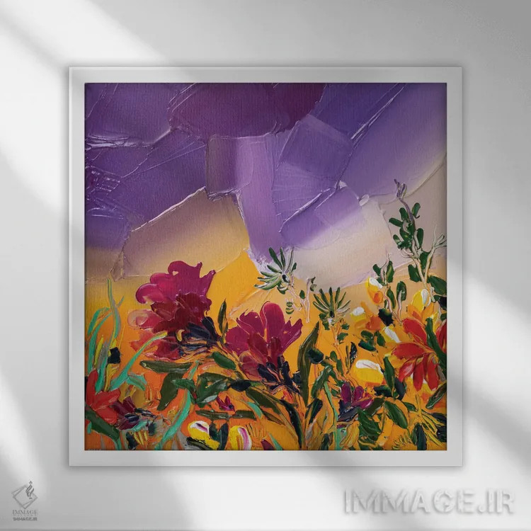 تابلو انتزاعی خیال پردازی گل ها ۳ اثر جوزف ویلانوا - نمای قابدار سفید