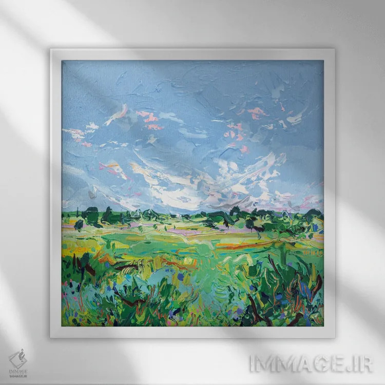 تابلو انتزاعی چشم انداز مزرعه ۸ اثر جوزف ویلانوا - نمای قابدار سفید