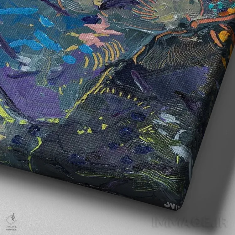 تابلو انتزاعی سنگ معلق اثر جوزف ویلانوا - نمای نزدیک بافت بوم