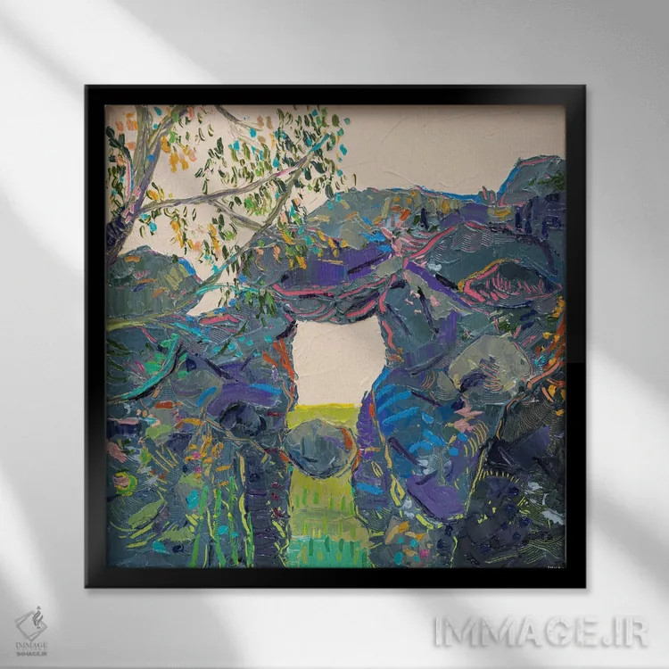 تابلو انتزاعی سنگ معلق اثر جوزف ویلانوا - نمای قابدار مشکی