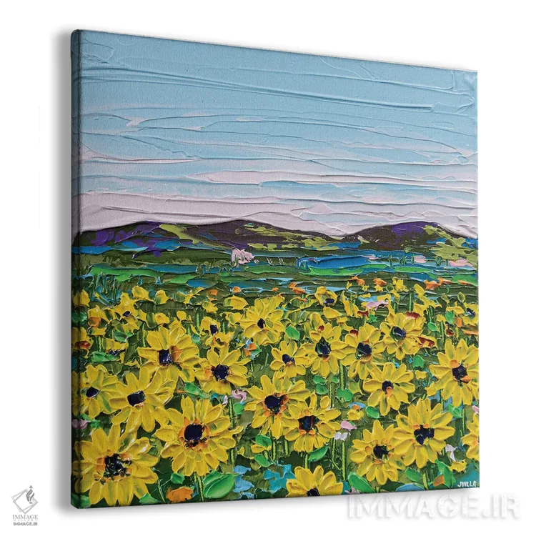 تابلو انتزاعی گل های آفتابگردان اثر جوزف ویلانوا - نمای پرسپکتیو محصول