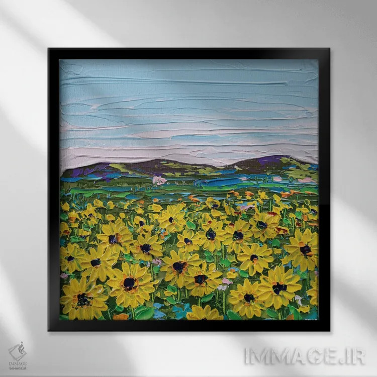 تابلو انتزاعی گل های آفتابگردان اثر جوزف ویلانوا - نمای قابدار مشکی