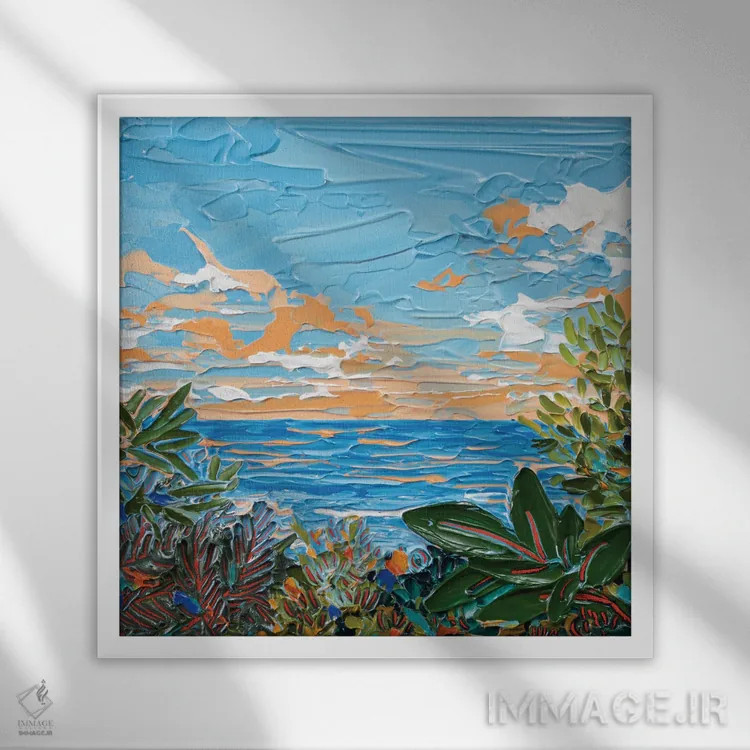 تابلو انتزاعی منظره دریا ۸ اثر جوزف ویلانوا - نمای قابدار سفید