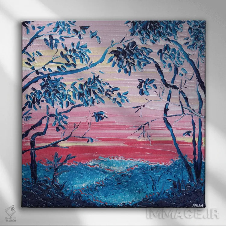 تابلو انتزاعی سایه روشن غروب V اثر جوزف ویلانوا - نمای روبهرو روی دیوار