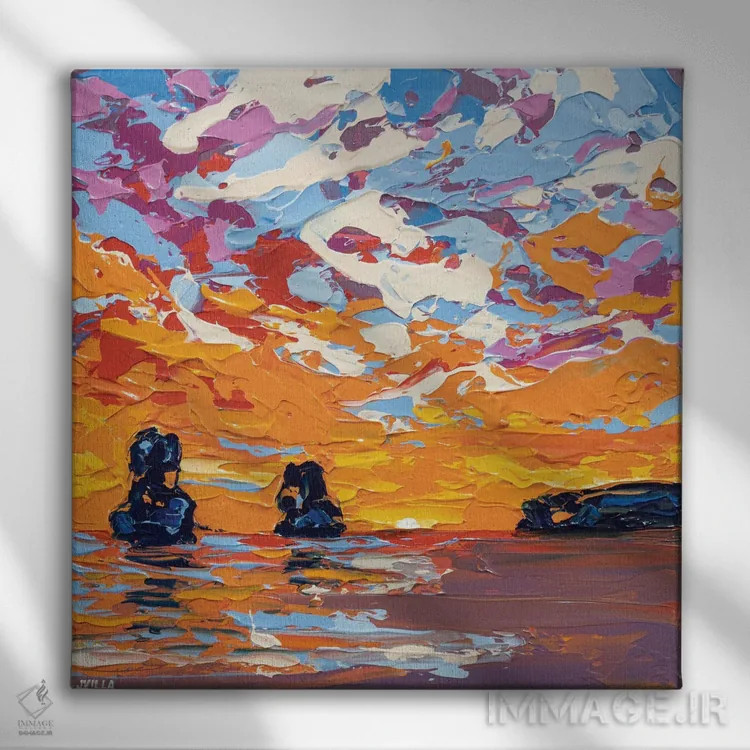 تابلو انتزاعی دریای غروب II اثر جوزف ویلانوا - نمای روبهرو روی دیوار