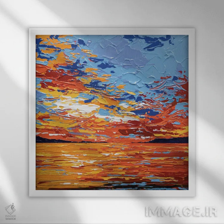 تابلو انتزاعی دریای غروب III اثر جوزف ویلانوا - نمای قابدار سفید