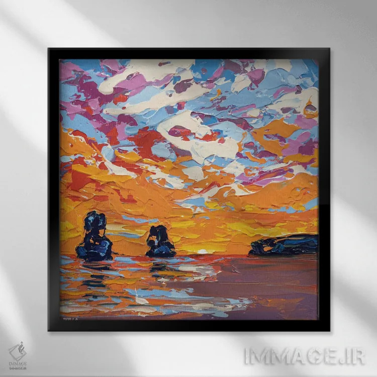 تابلو انتزاعی دریای غروب II اثر جوزف ویلانوا - نمای قابدار مشکی