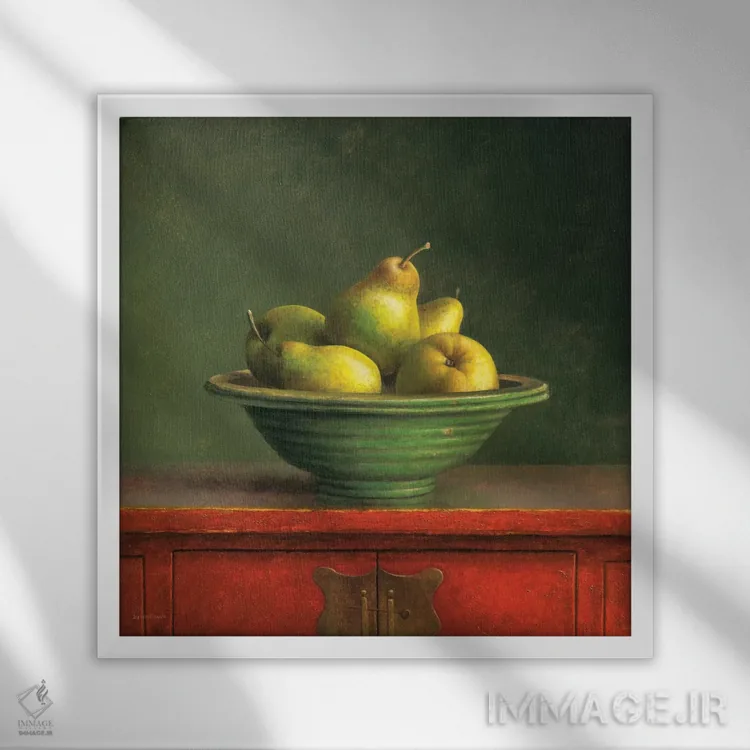 تابلو دکوراتیو گلابی ها اثر ژوس فان ریسویک - نمای قابدار سفید