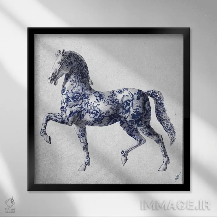تابلو مدرن اسب اصیل چینی I اثر جکی ون توبل - نمای قابدار مشکی