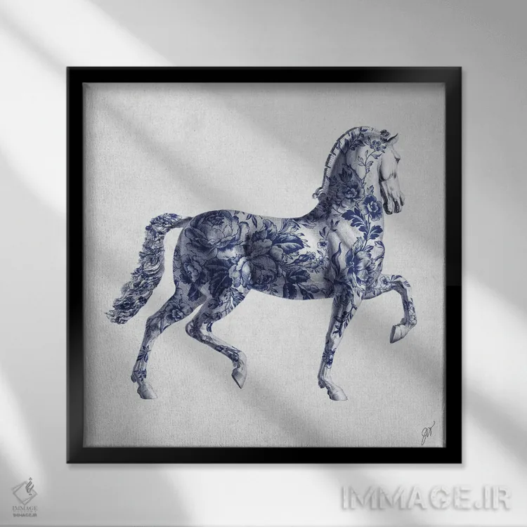 تابلو مدرن اسب اصیل چینی II اثر جکی ون توبل - نمای قابدار مشکی