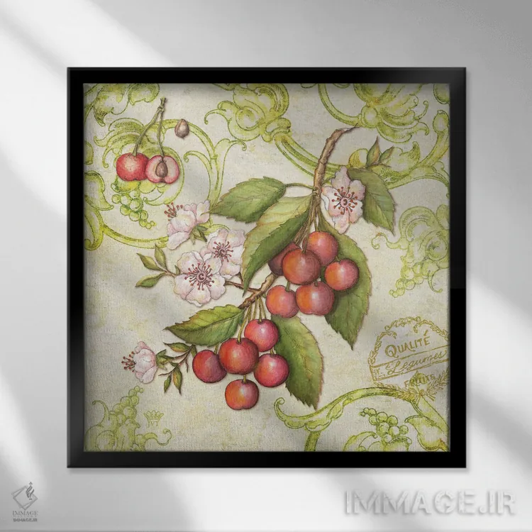 تابلو دکوراتیو گیلاس بازار کشاورزان اثر جکی ون توبل - نمای قابدار مشکی