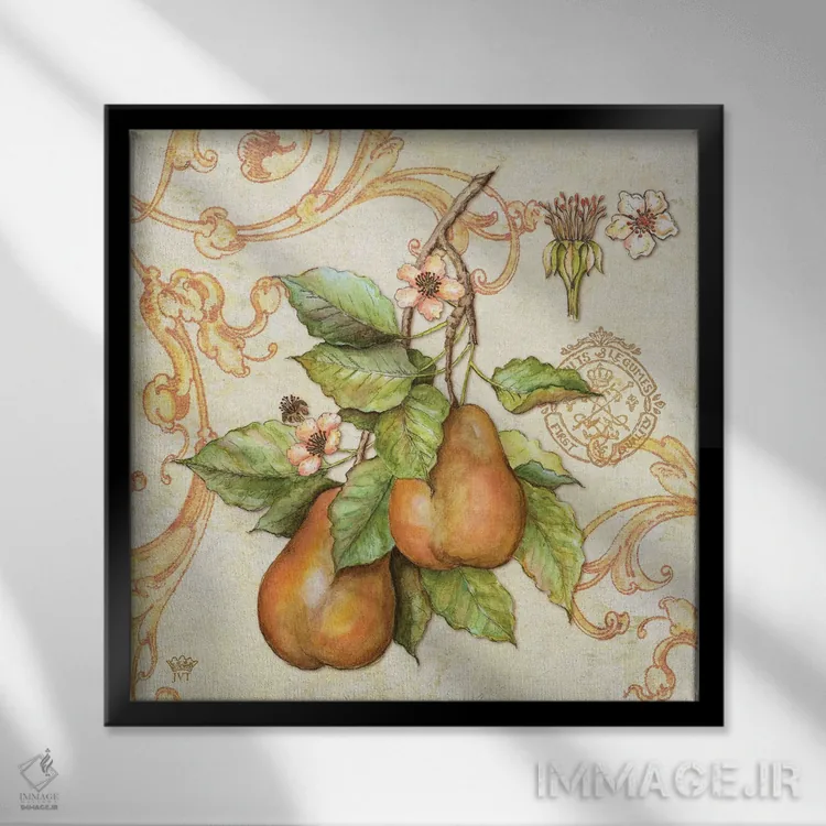 تابلو دکوراتیو گلابی بازار کشاورزان اثر جکی ون توبل - نمای قابدار مشکی