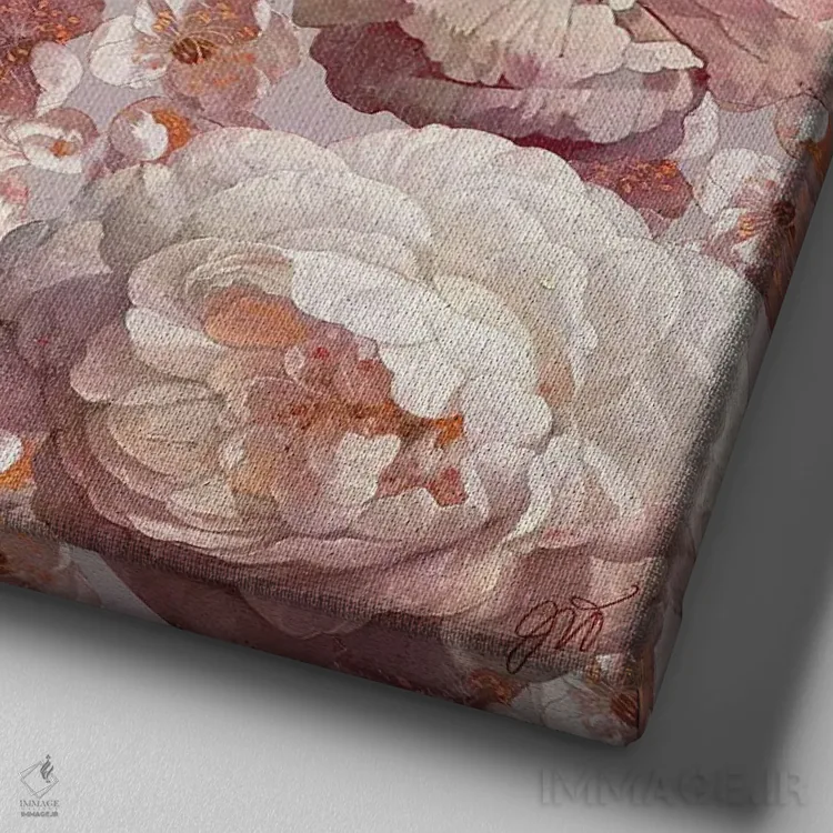 تابلو مدرن رژه گل سرخ اثر جکی ون توبل - نمای نزدیک بافت بوم