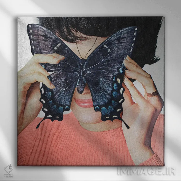 تابلو دکوراتیو پروانه مورفو اثر جولیا والک - نمای روبهرو روی دیوار