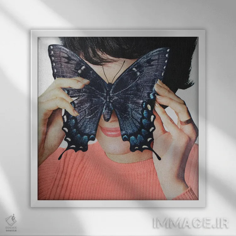 تابلو دکوراتیو پروانه مورفو اثر جولیا والک - نمای قابدار سفید