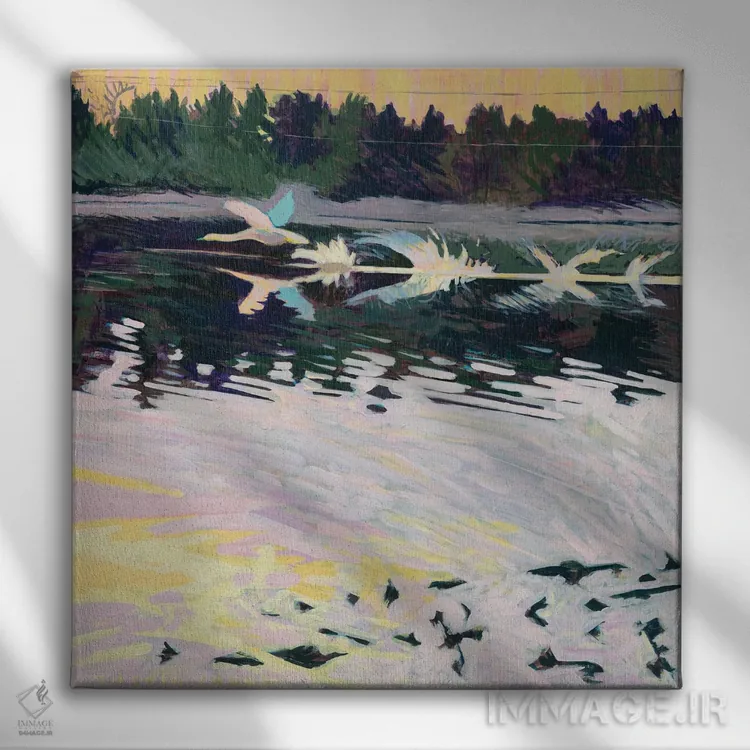 تابلو دکوراتیو پرواز قو اثر جاستین شال - نمای روبهرو روی دیوار