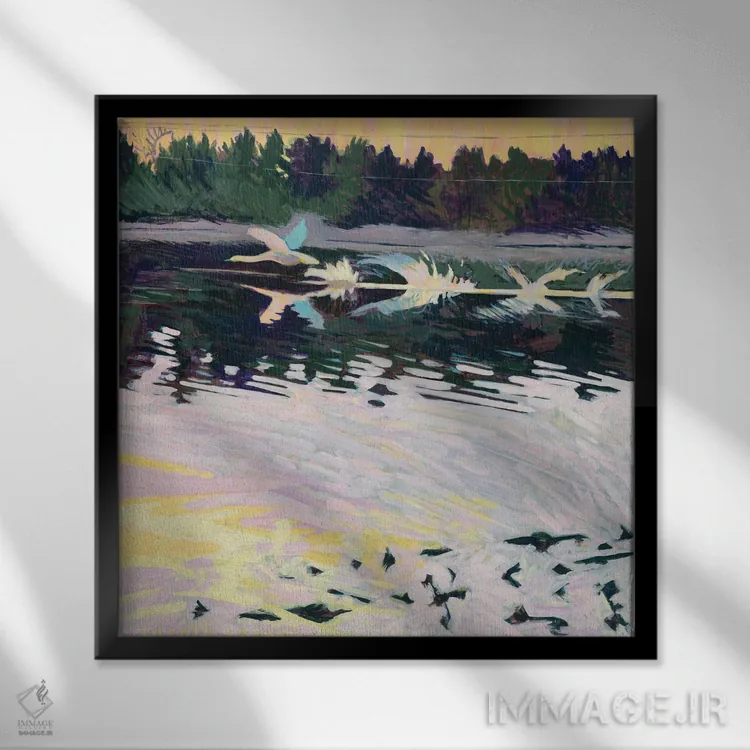 تابلو دکوراتیو پرواز قو اثر جاستین شال - نمای قابدار مشکی