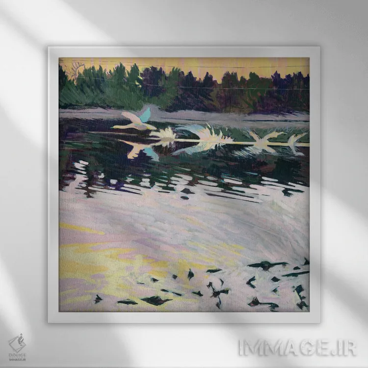 تابلو دکوراتیو پرواز قو اثر جاستین شال - نمای قابدار سفید