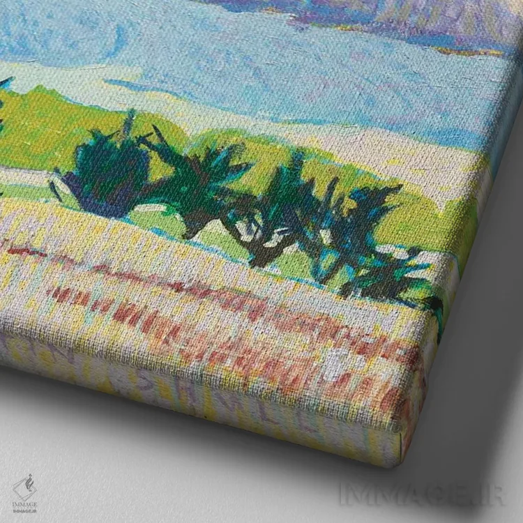 تابلو دکوراتیو رژه در باغ میوه اثر جاستین شال - نمای نزدیک بافت بوم