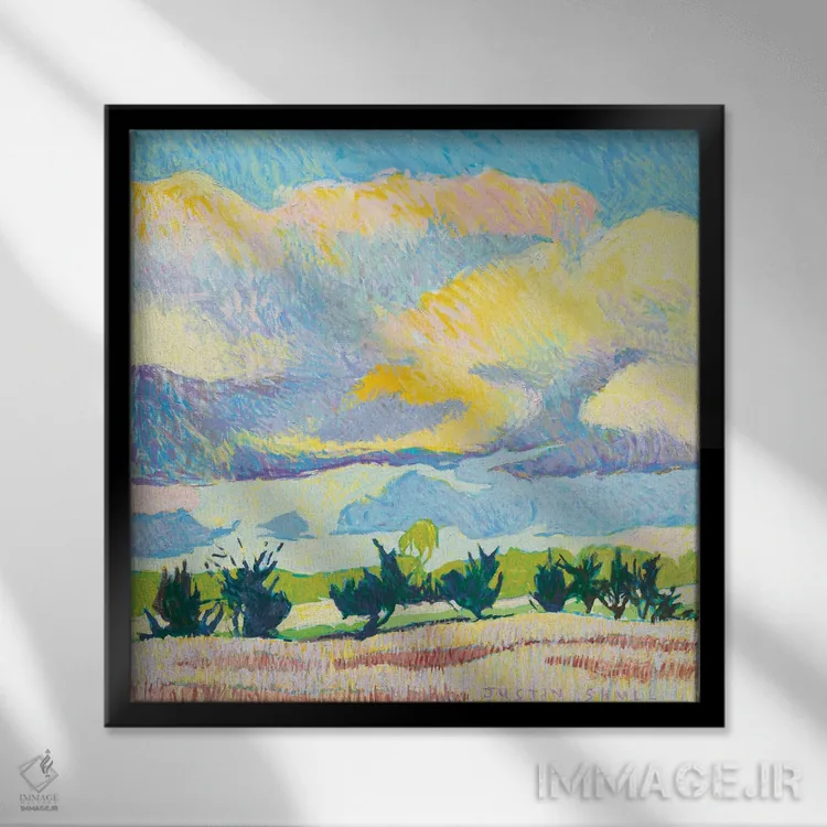 تابلو دکوراتیو رژه در باغ میوه اثر جاستین شال - نمای قابدار مشکی