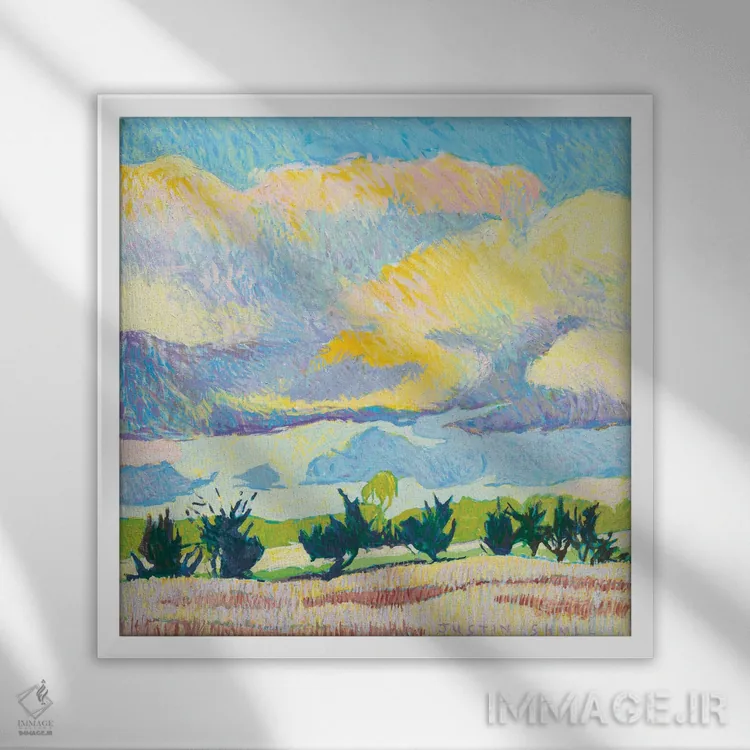 تابلو دکوراتیو رژه در باغ میوه اثر جاستین شال - نمای قابدار سفید