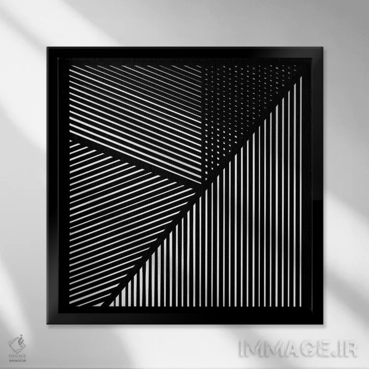 تابلو انتزاعی آشوب کنترل شده شماره چهار اثر جیم اشلوتزاور - نمای قابدار مشکی