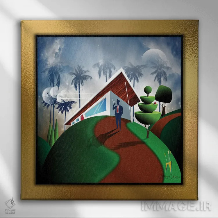 تابلو دکوراتیو کت و شلوار آبی اثر جفری کولیسون - نمای روبهرو روی دیوار