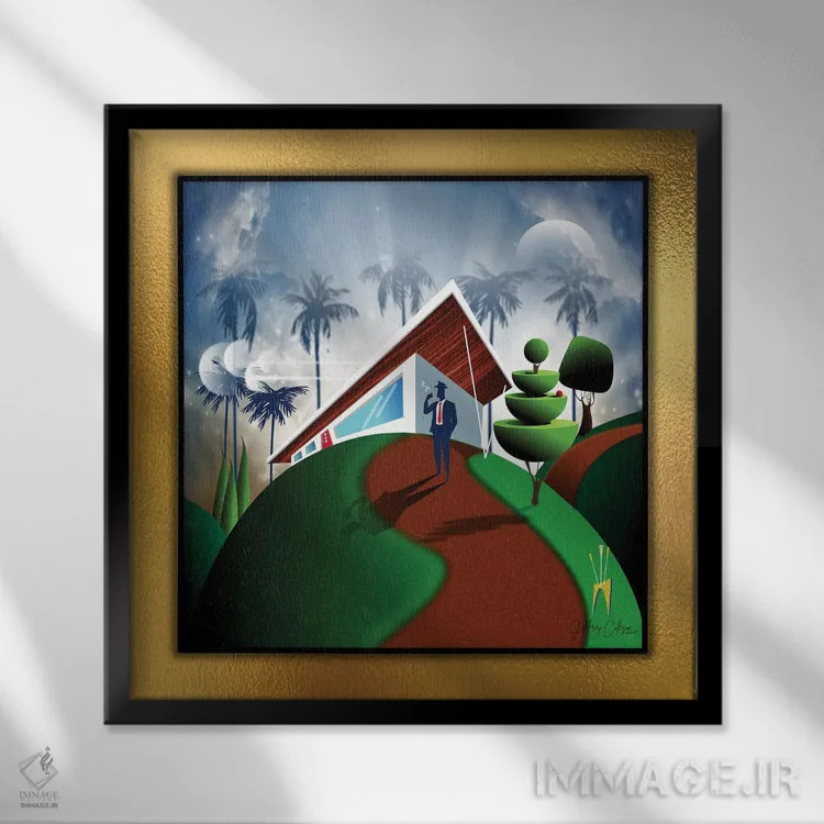 تابلو دکوراتیو کت و شلوار آبی اثر جفری کولیسون - نمای قابدار مشکی