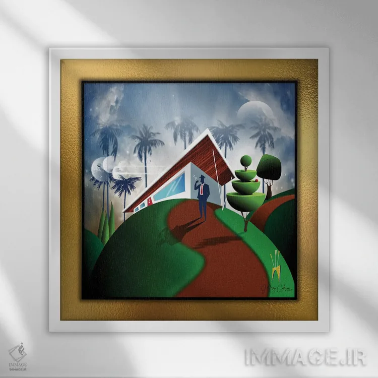 تابلو دکوراتیو کت و شلوار آبی اثر جفری کولیسون - نمای قابدار سفید