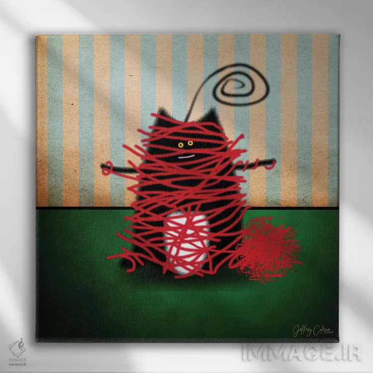 تابلو دکوراتیو توپ کاموا خراب شده اثر جفری کولیسون - نمای روبهرو روی دیوار