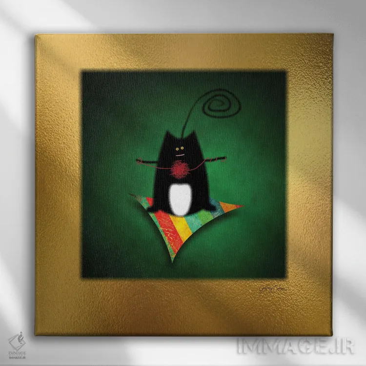 تابلو دکوراتیو گربه با کاموا اثر جفری کولیسون - نمای روبهرو روی دیوار