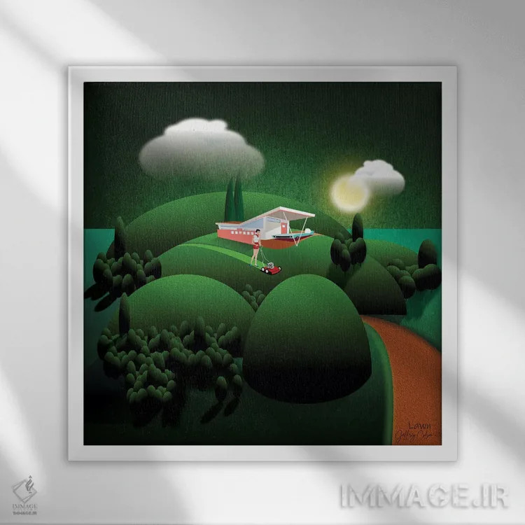 تابلو دکوراتیو چمنزار اثر جفری کولیسون - نمای قابدار سفید