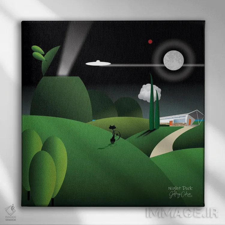 تابلو دکوراتیو اسکله شبانه اثر جفری کولیسون - نمای روبهرو روی دیوار