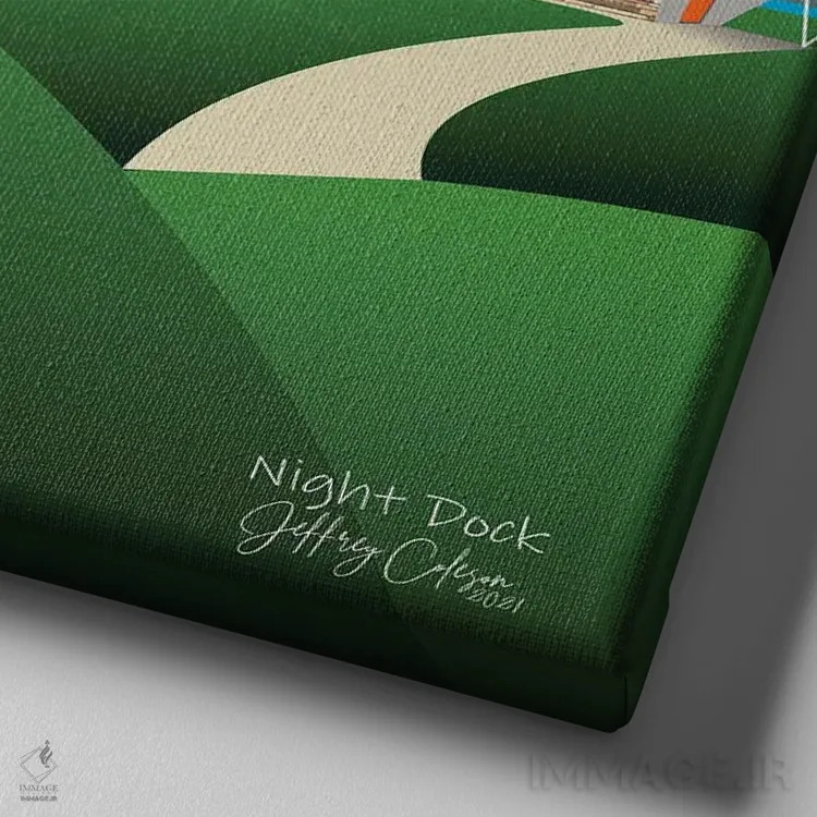 تابلو دکوراتیو اسکله شبانه اثر جفری کولیسون - نمای نزدیک بافت بوم