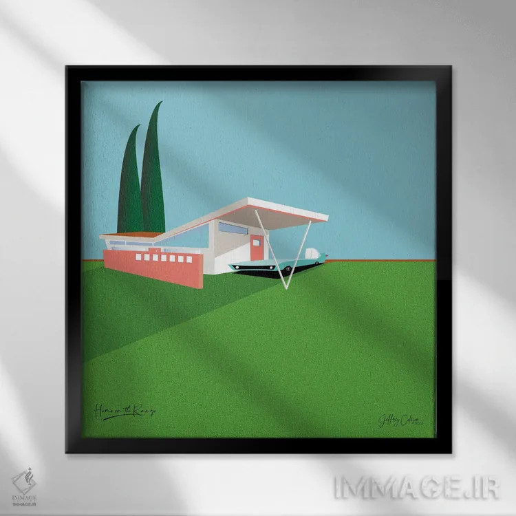 تابلو مینیمال خانه در مراتع اثر جفری کولیسون - نمای قابدار مشکی