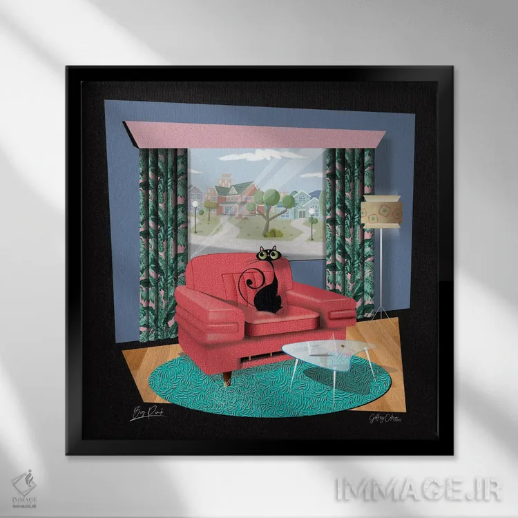 تابلو مدرن صورتی بزرگ اثر جفری کولیسون - نمای قابدار مشکی